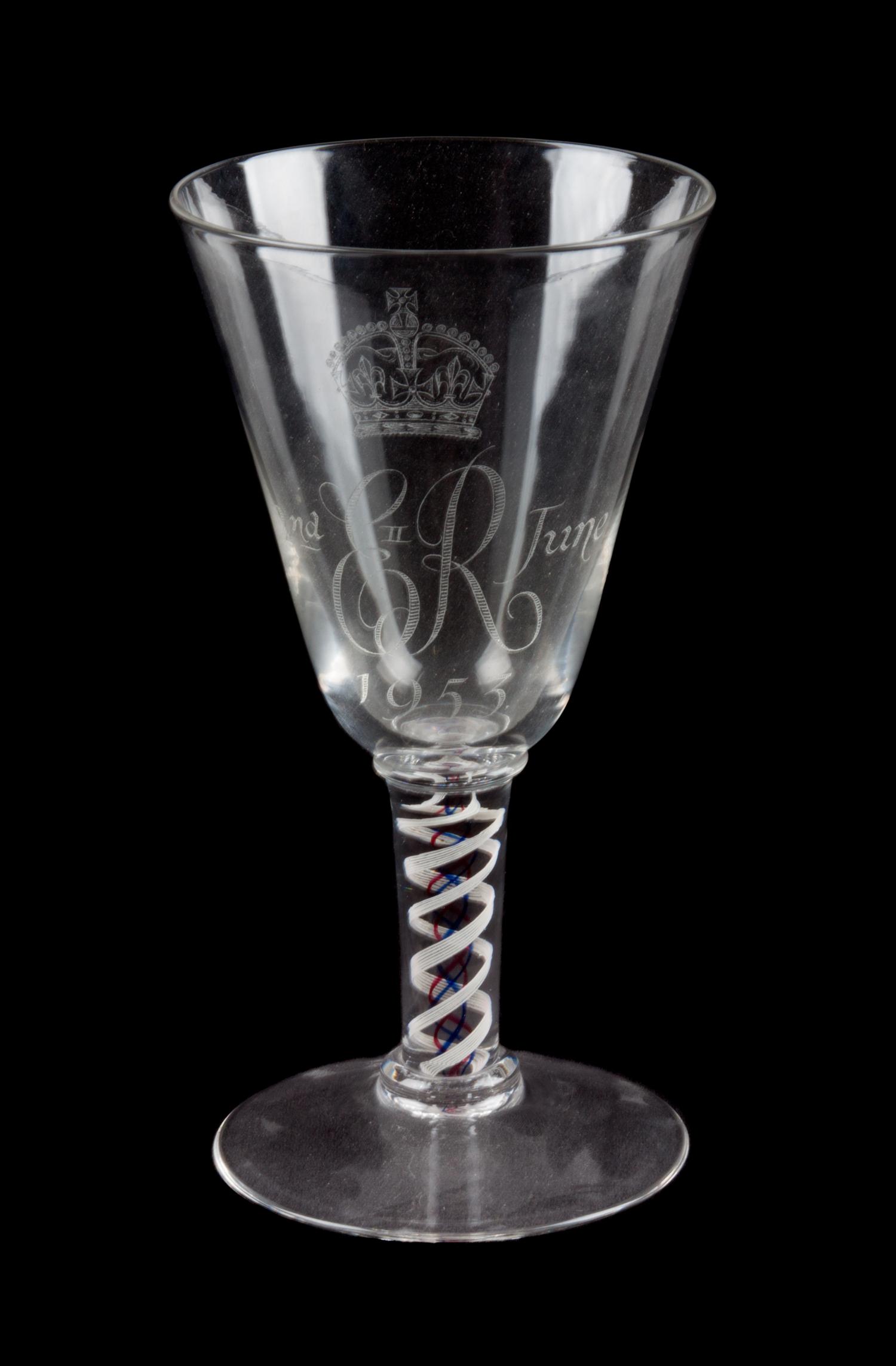 An English Blown Glass Coronation Stem Height 8 inches. — Whitefriars, MID 20TH CENTURY