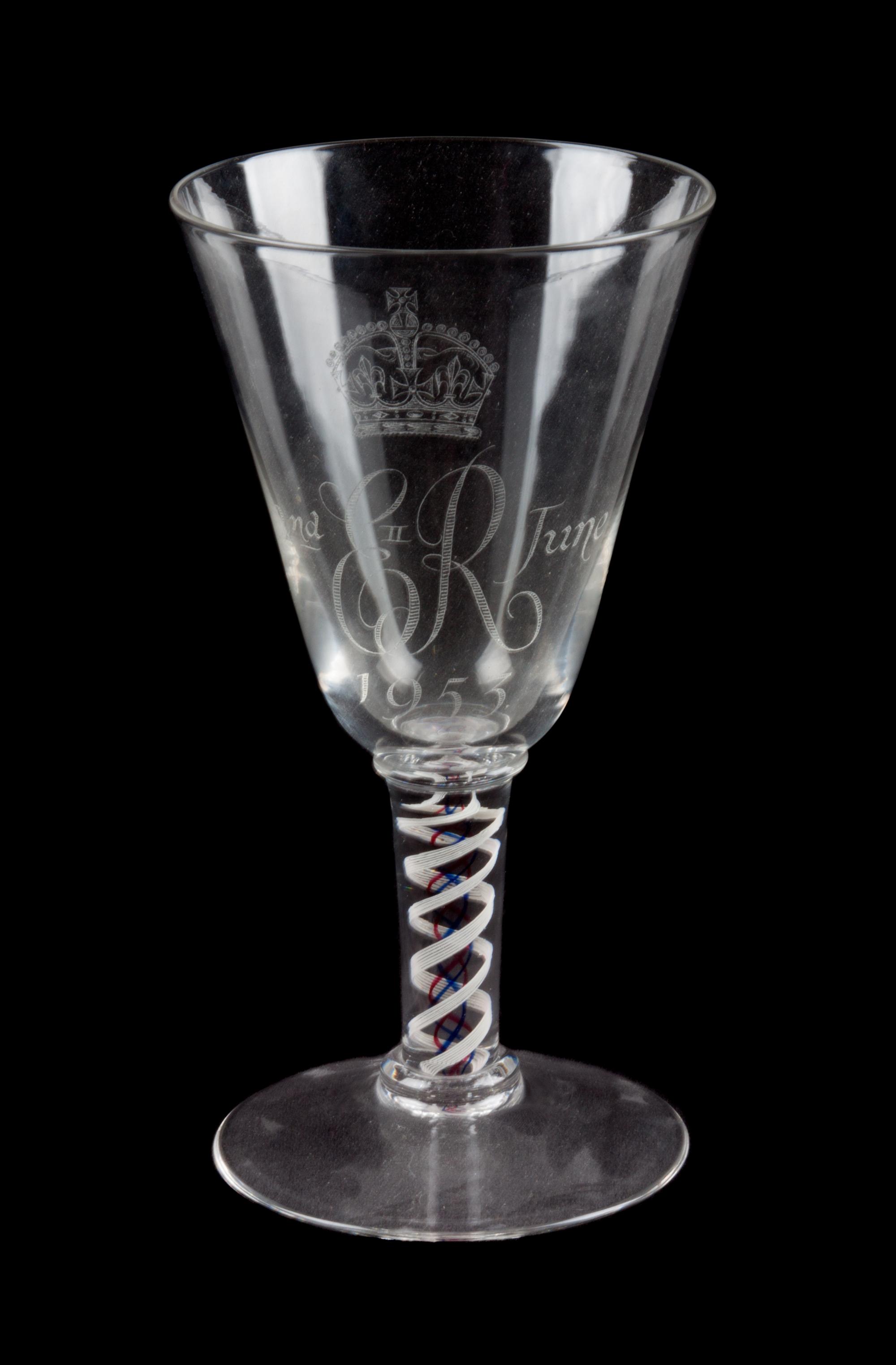 An English Blown Glass Coronation Stem Height 8 inches. — Whitefriars, MID 20TH CENTURY