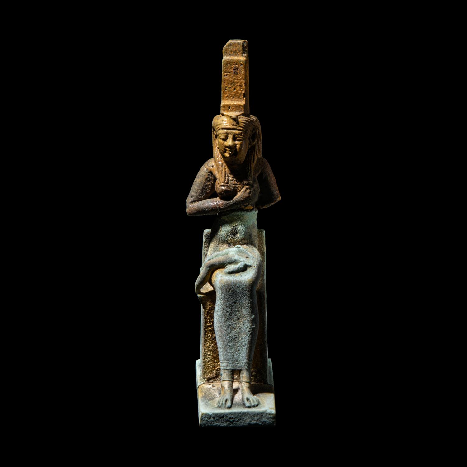 Three Egyptian Faience Isis Fragments and a Djed Pillar