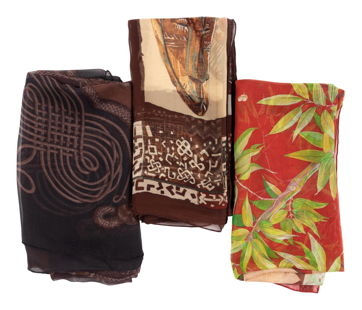 Three Hermès 90cm Silk Chiffon Scarves