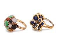 A Collection of Yellow Gold and Hardstone Rings,