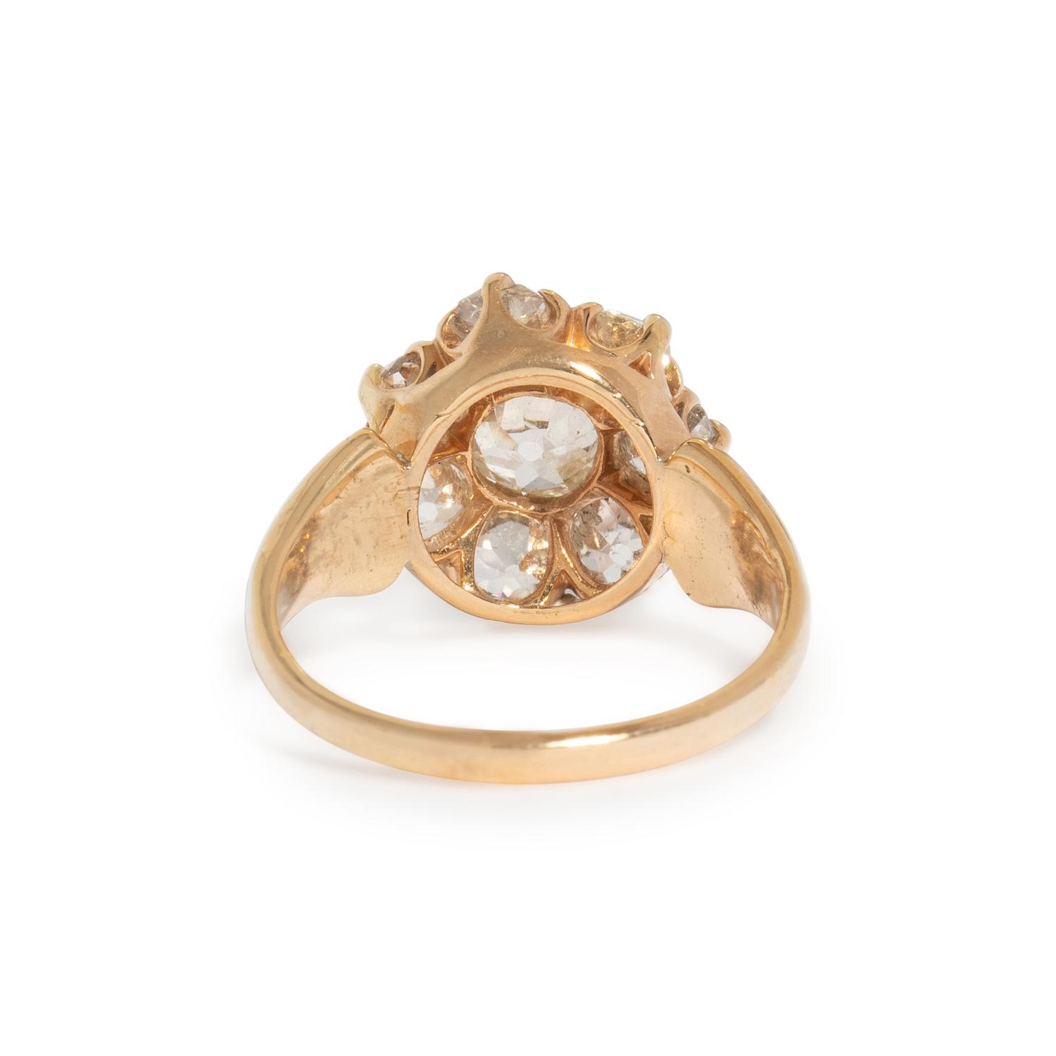 ANTIQUE, DIAMOND AND YELLOW GOLD CLUSTER RING