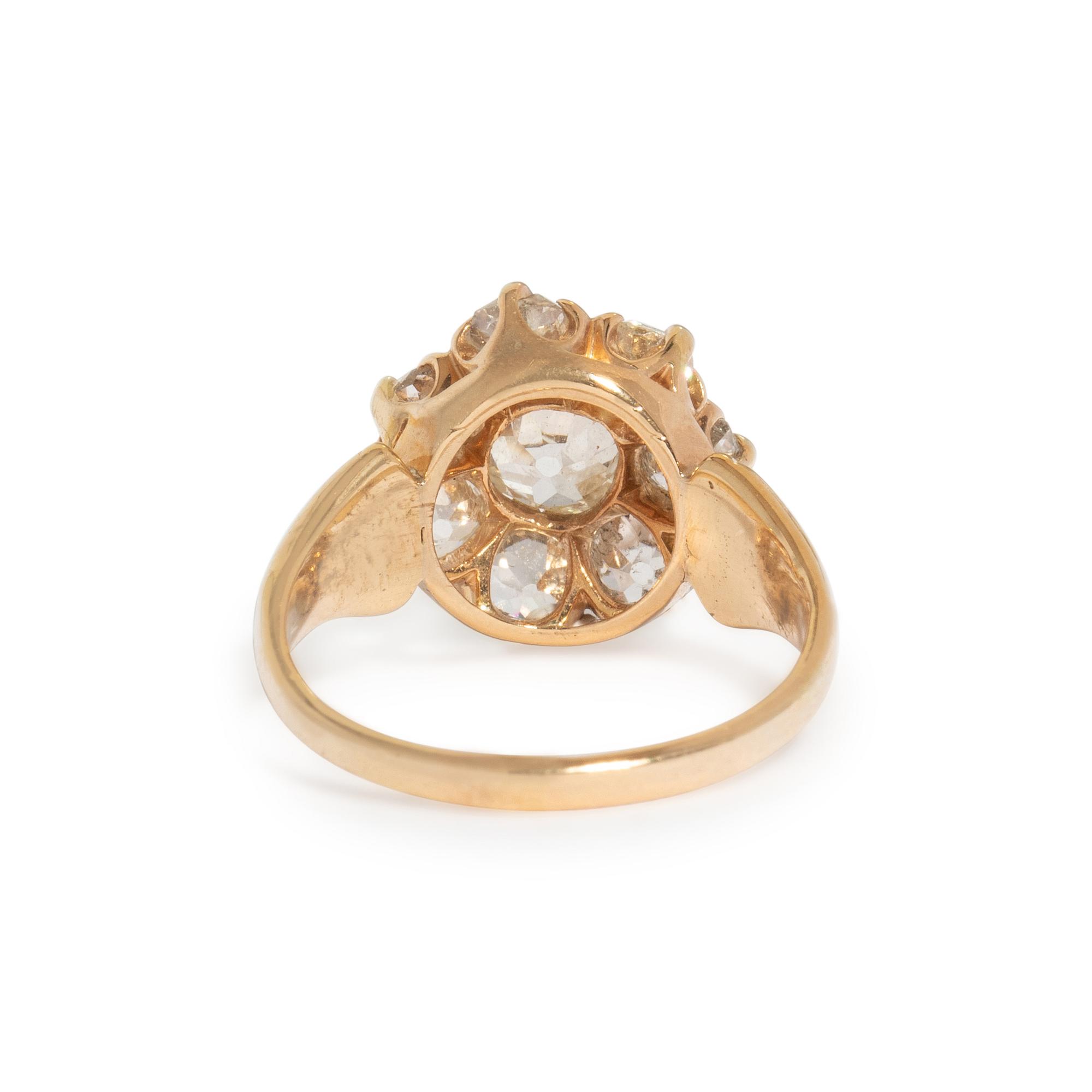 ANTIQUE, DIAMOND AND YELLOW GOLD CLUSTER RING