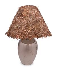 A Silvered Table Lamp with a Quail Feather Shade