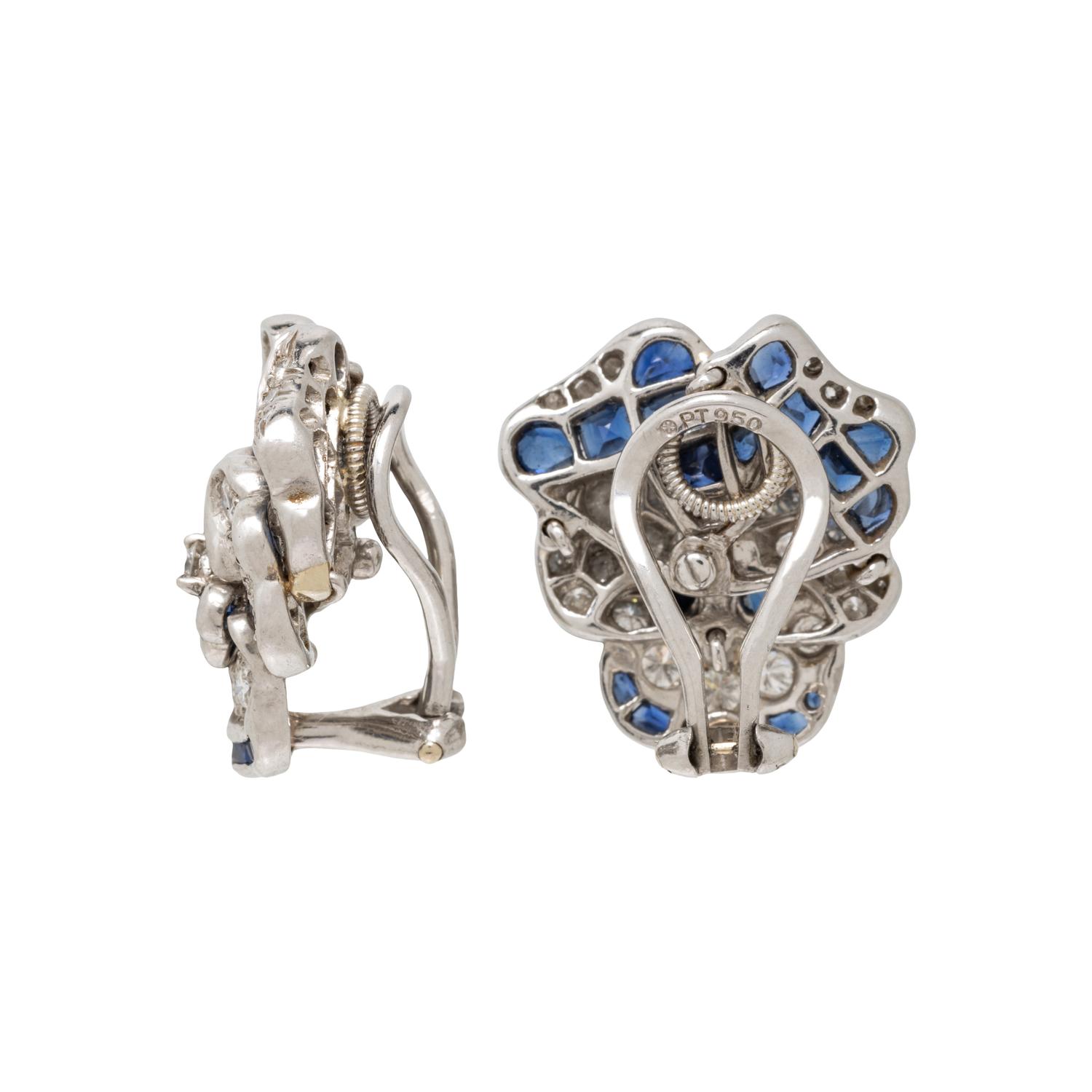 TIFFANY & CO., SAPPHIRE AND DIAMOND PANSY CLIP EARRINGS