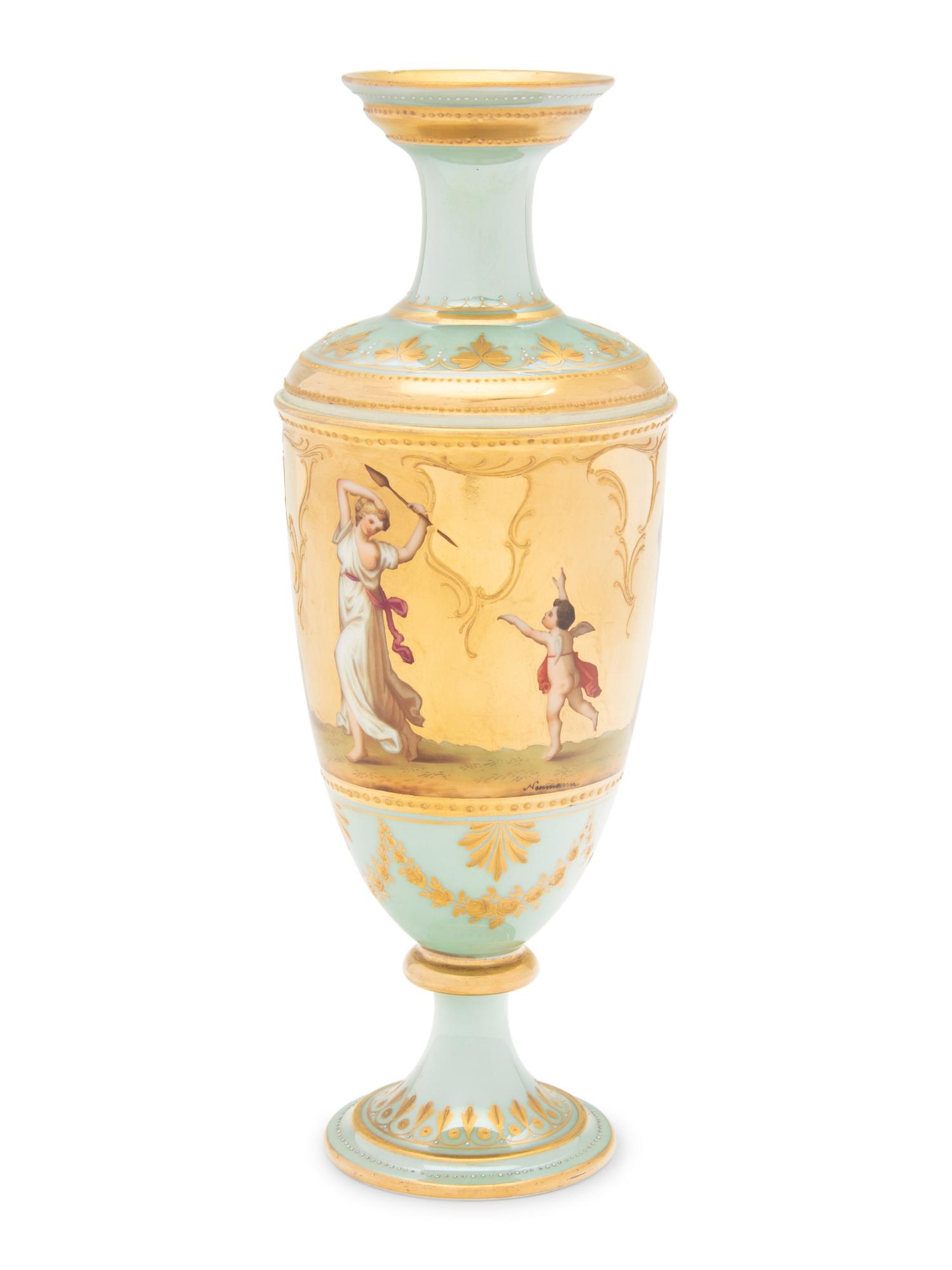 A Vienna Porcelain Iridescent Ground Cabinet Vase