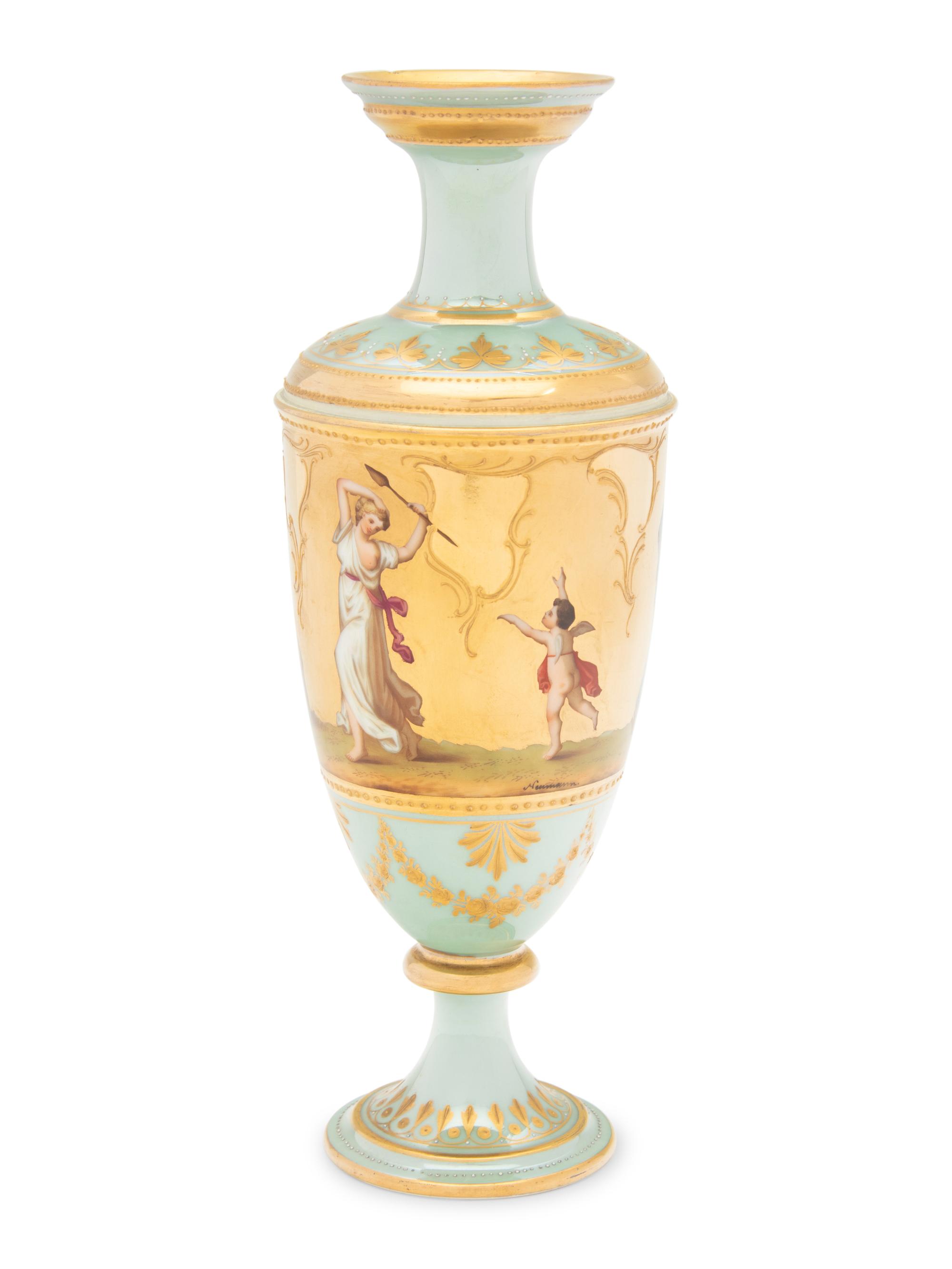 A Vienna Porcelain Iridescent Ground Cabinet Vase