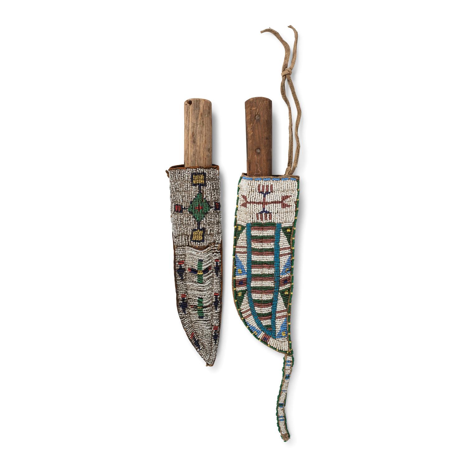 Sioux Beaded Hide Knife Sheaths, with Knives
