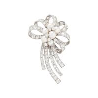 PLATINUM, DIAMOND AND CULTURED PEARL SPRAY BROOCH