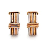 CARTIER, YELLOW GOLD AND STEEL HOOP EARRINGS