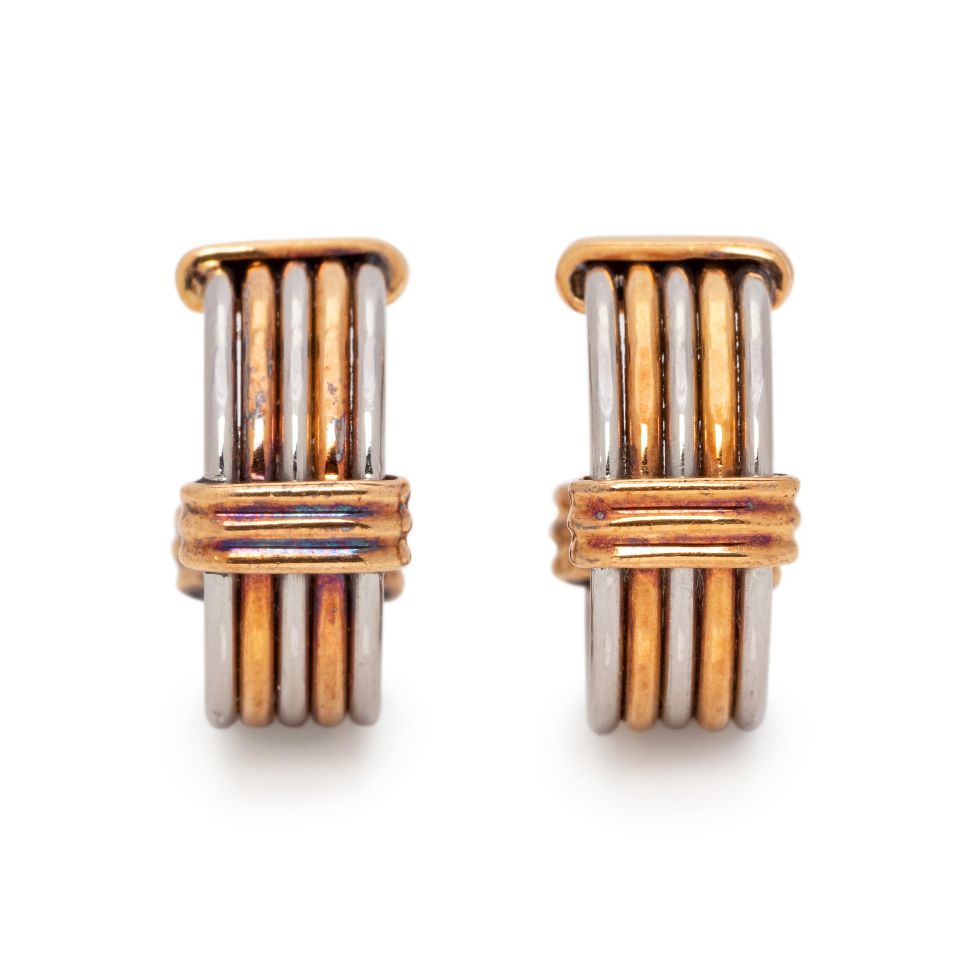 CARTIER, YELLOW GOLD AND STEEL HOOP EARRINGS