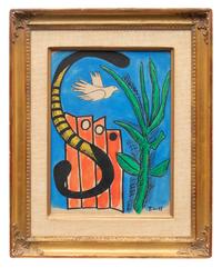Composition à l'Oiseau sur Fond Bleu , 1949
