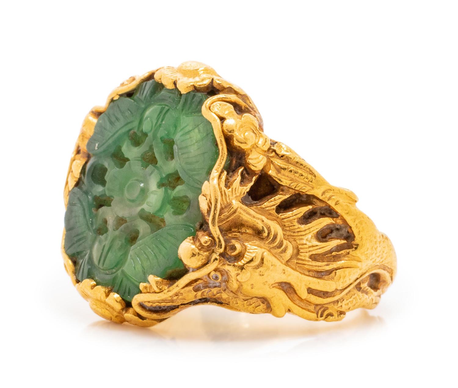 A Yellow Gold and Jade Ring,