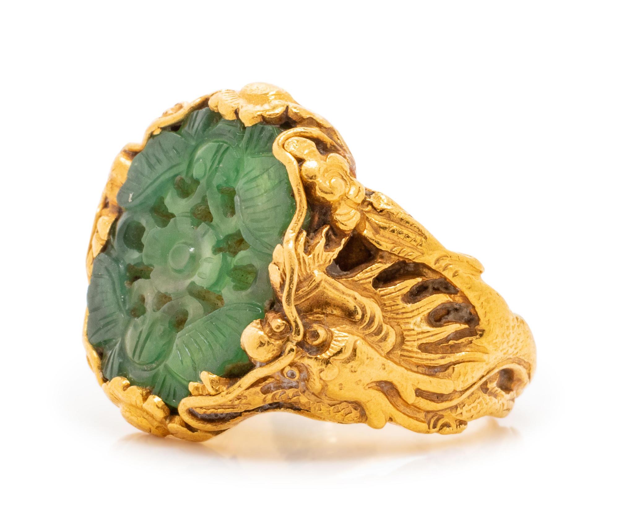 A Yellow Gold and Jade Ring,
