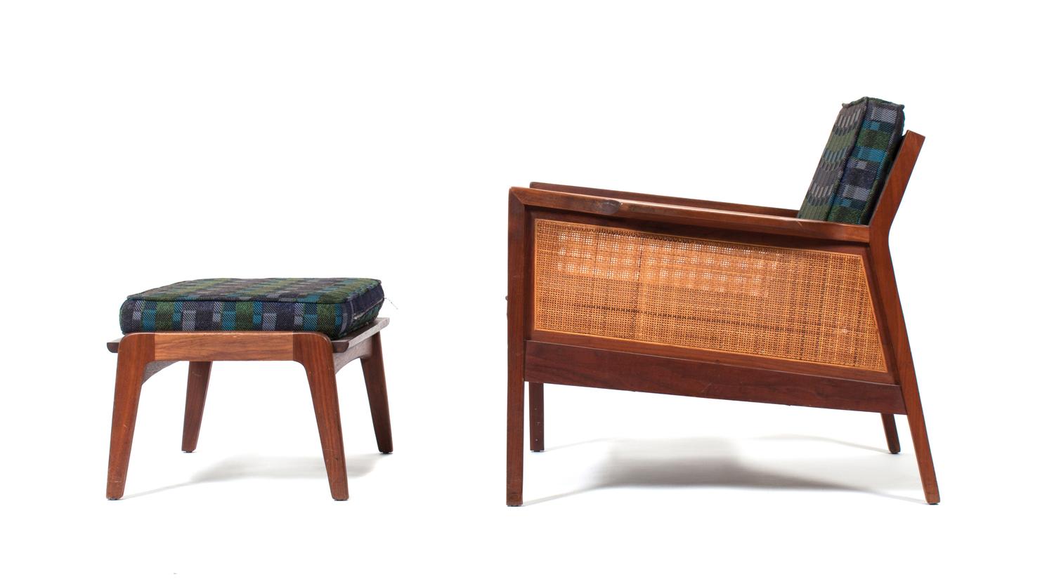 A Mid-century Armchair with Associated Ottoman Height 29 inches. — J.M. BIRKING & CO.