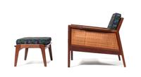 A Mid-century Armchair with Associated Ottoman Height 29 inches. — J.M. BIRKING & CO.
