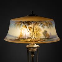 Reverse-painted Exeter lamp, c. 1915 Pairpoint Glass Company, USA