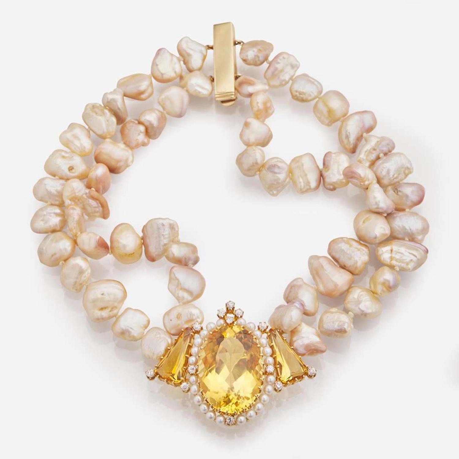 A Matching Set of Citrine, Pearl, and Diamond Jewelry