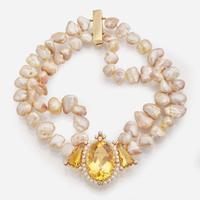 A Matching Set of Citrine, Pearl, and Diamond Jewelry