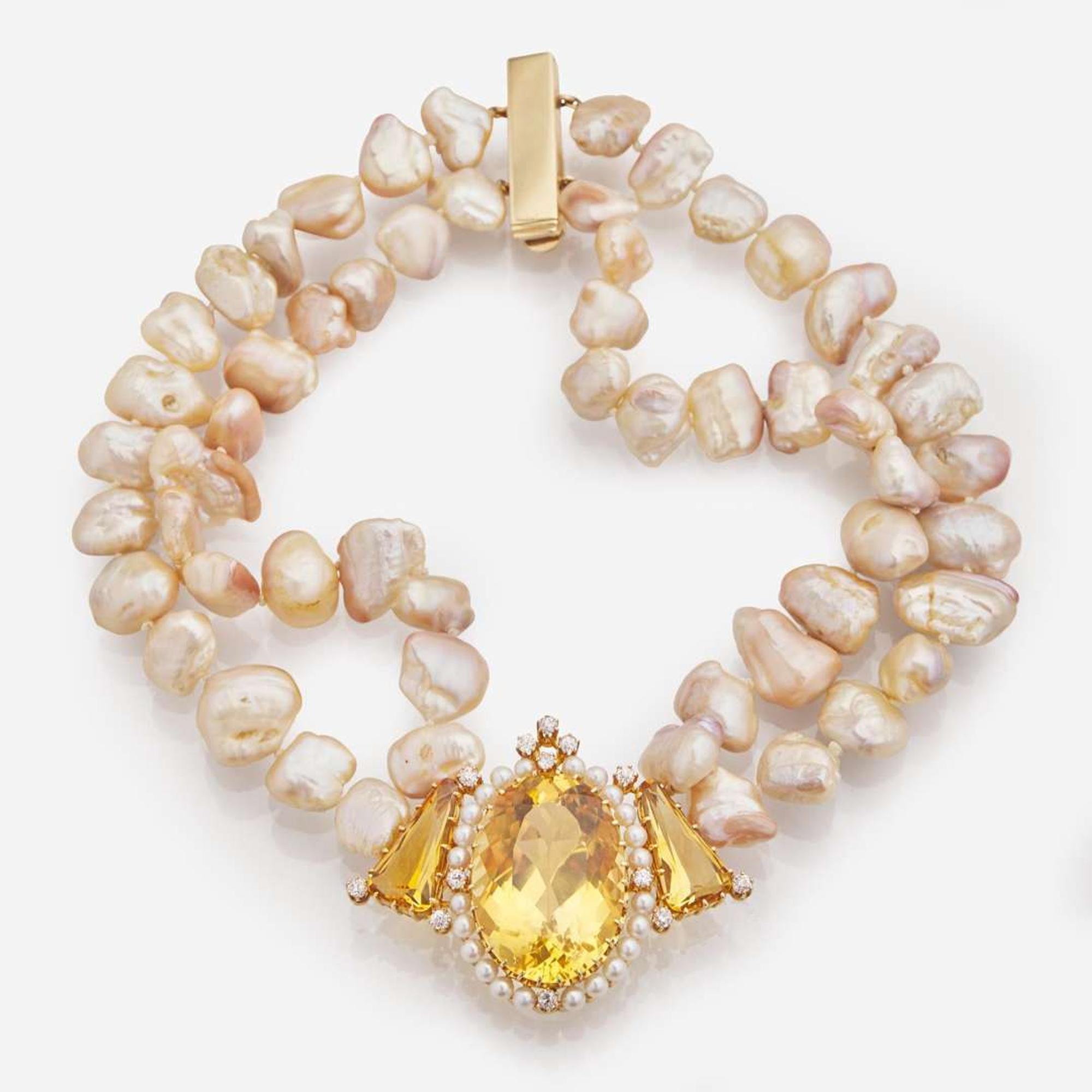 A Matching Set of Citrine, Pearl, and Diamond Jewelry