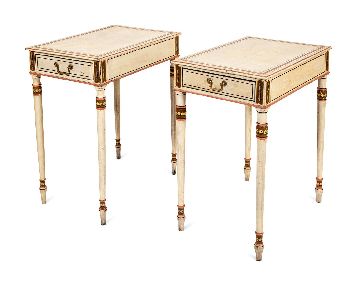 A Pair of Late George III Cream-Painted Pine Side Tables