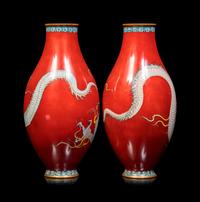 Two Pairs of Japanese Cloisonné Enamel 'Dragon' Vases