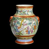 A Chinese Famille Rose Porcelain Baluster Hu Vase 粉彩竹林七賢圖雙耳壺