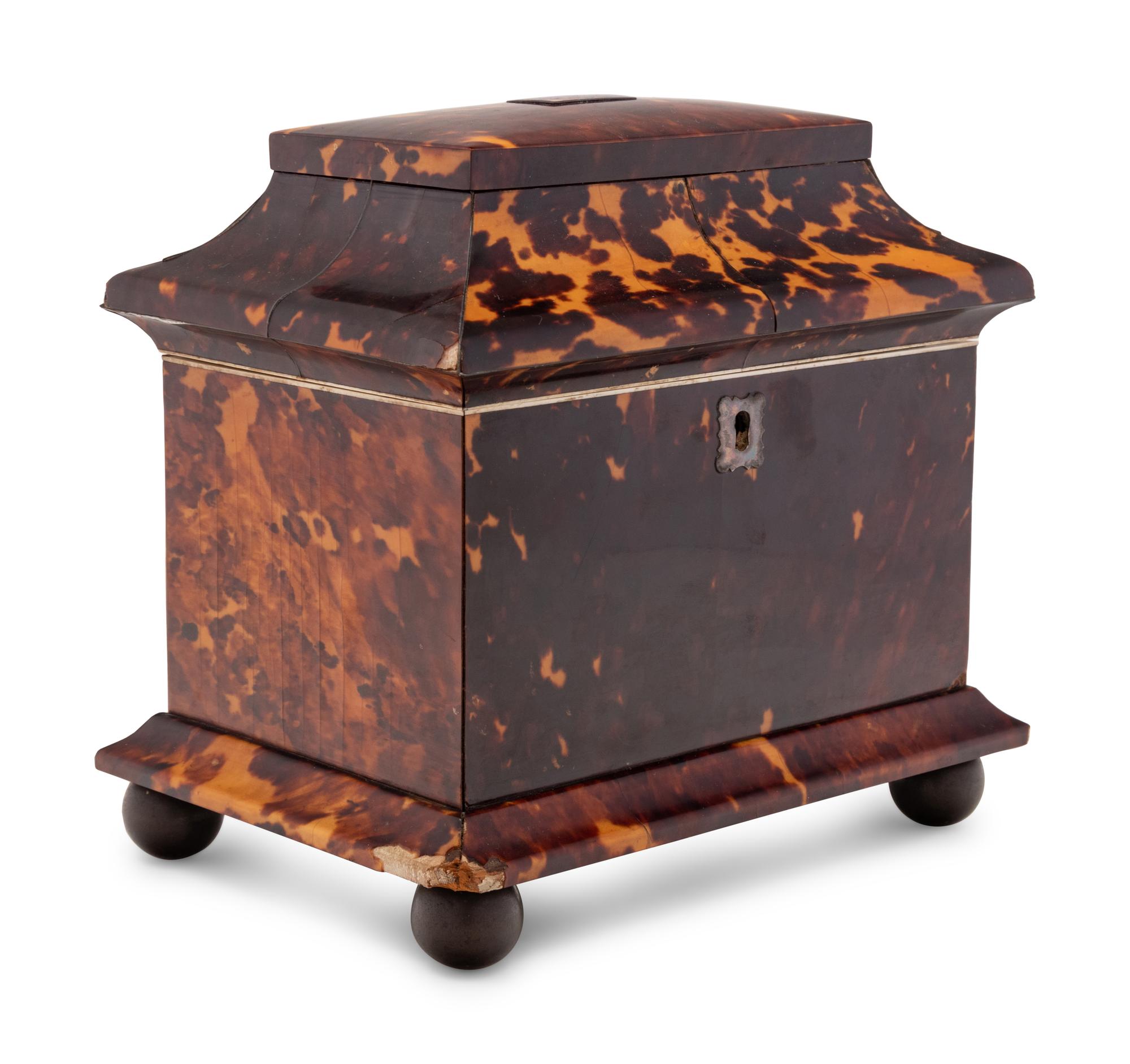A Regency Tortoiseshell Tea Caddy