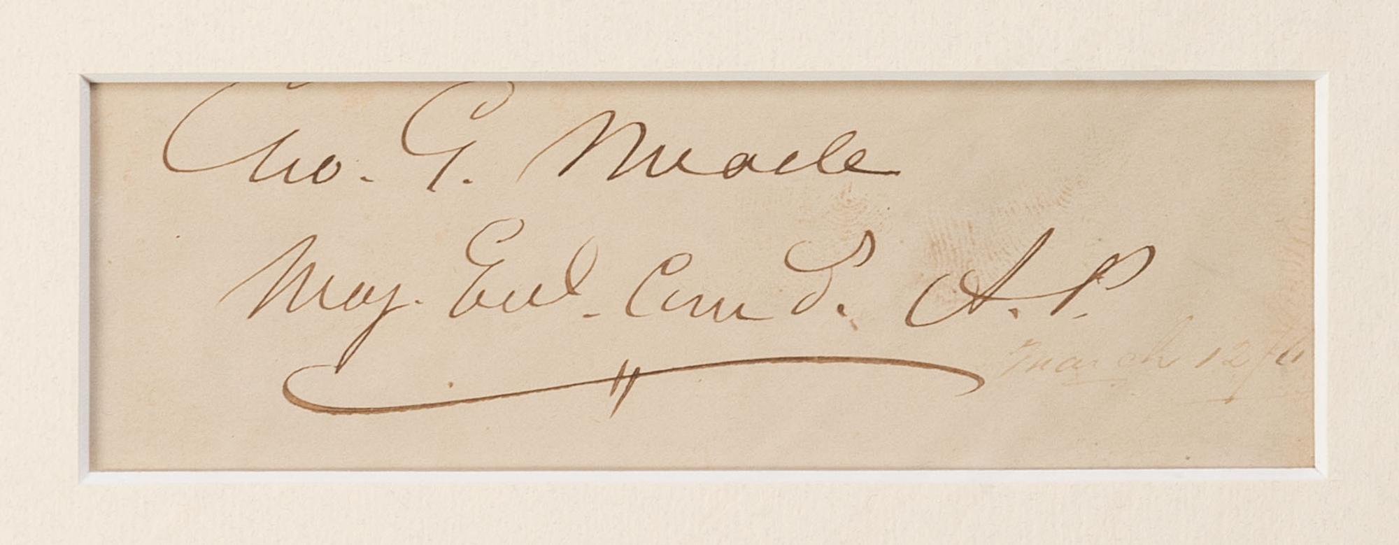 [CIVIL WAR]. 13 autographs of leaders of the Army of Potomac, incl. MEADE, SEDGWICK, and BIRNEY.