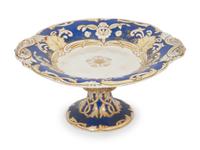 An English Blue-Rimmed Porcelain Dessert Service