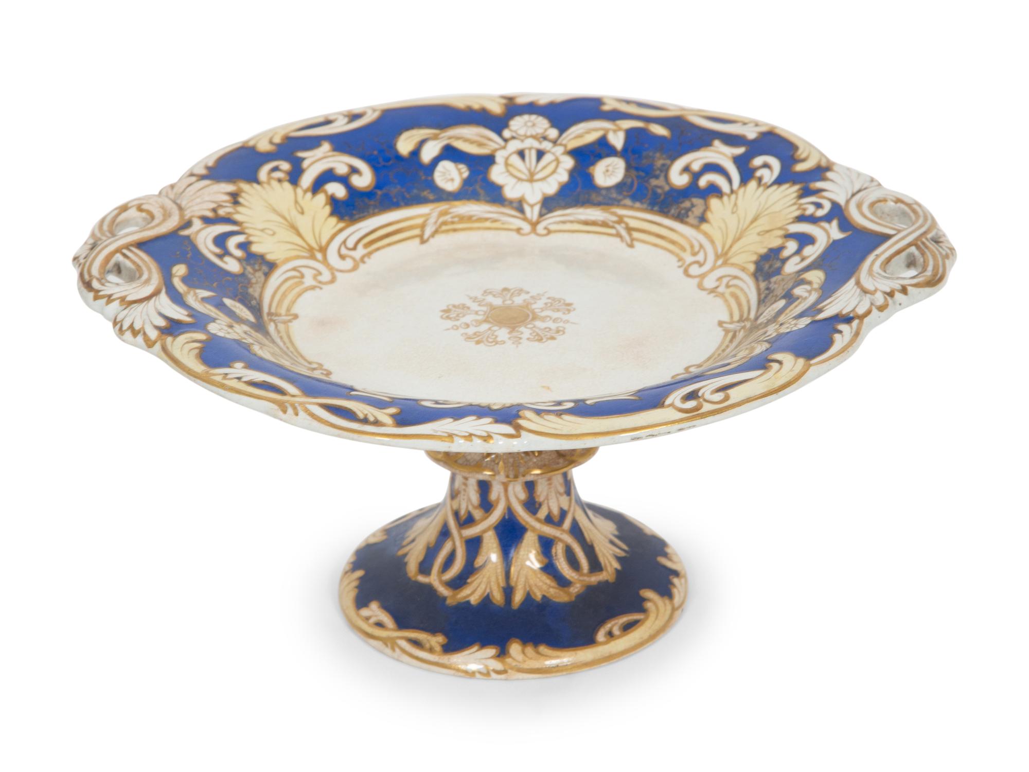 An English Blue-Rimmed Porcelain Dessert Service