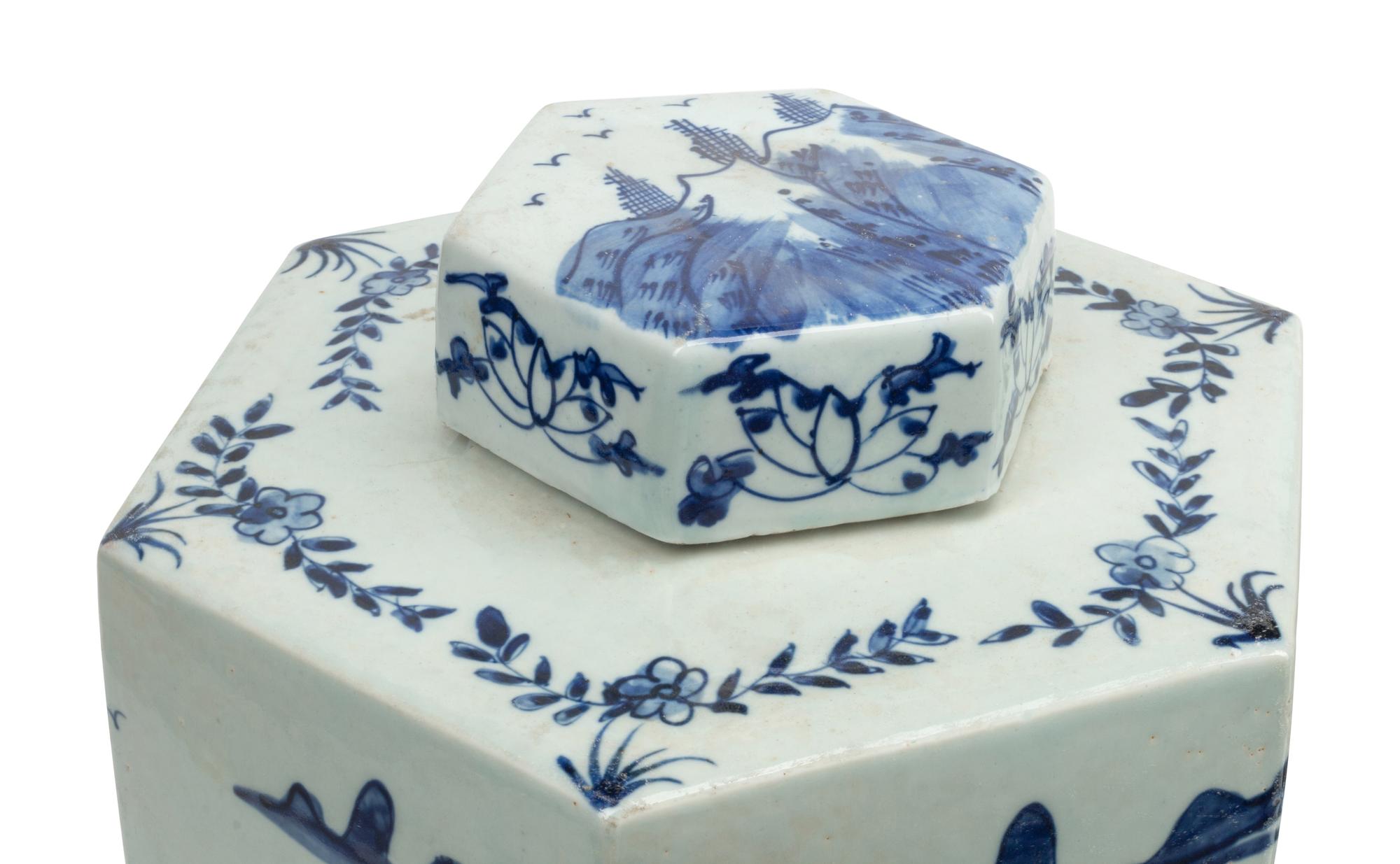 A Pair of Chinese Porcelain Hexagonal Tea Caddies