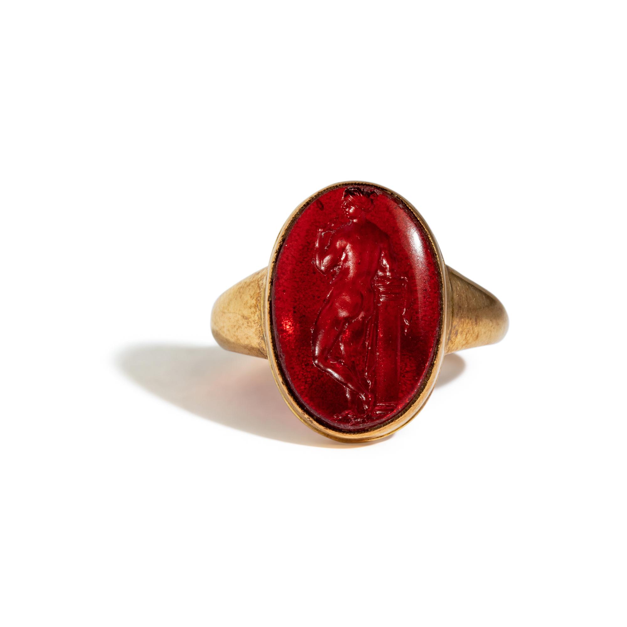 A Neoclassical Gold and Glass-Cast Finger Ring with the Goddess Venus