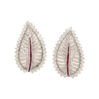 DIAMOND AND RUBY LEAF EARRINGS