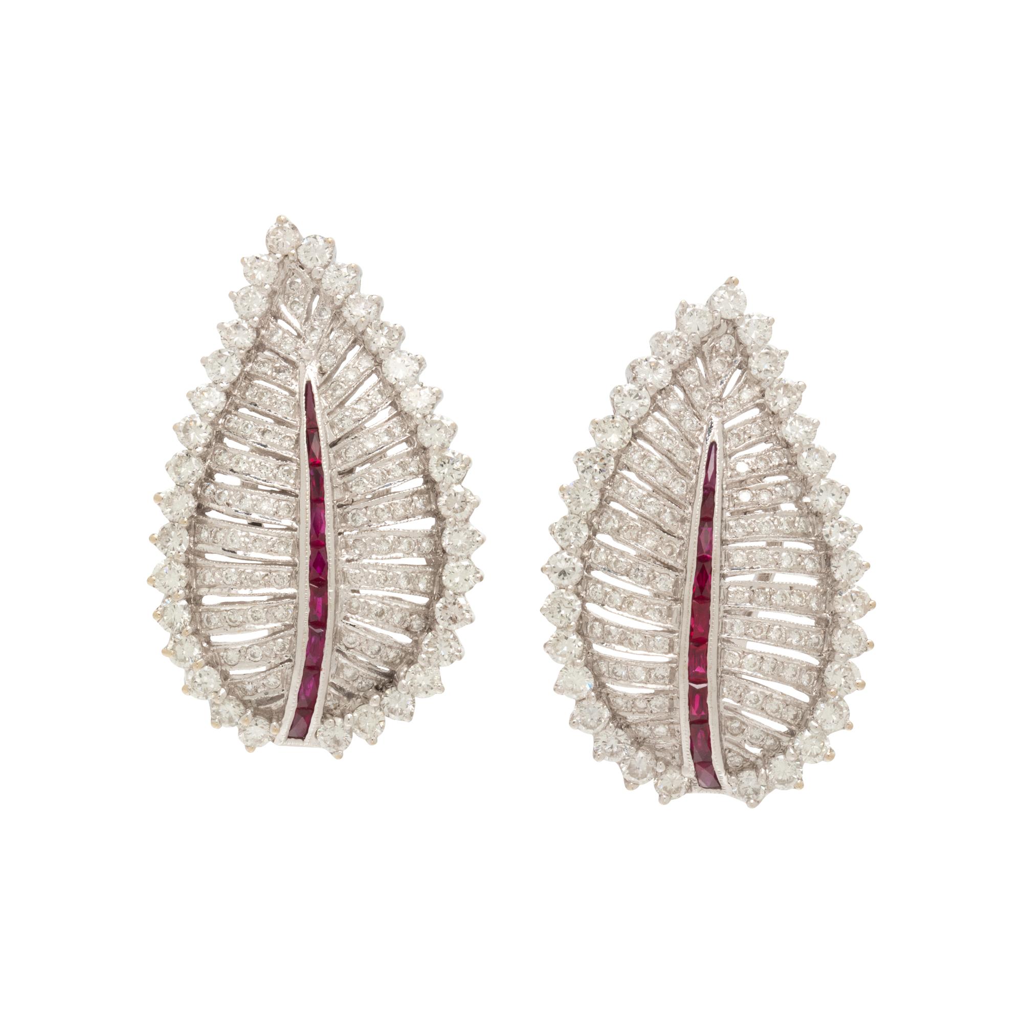 DIAMOND AND RUBY LEAF EARRINGS