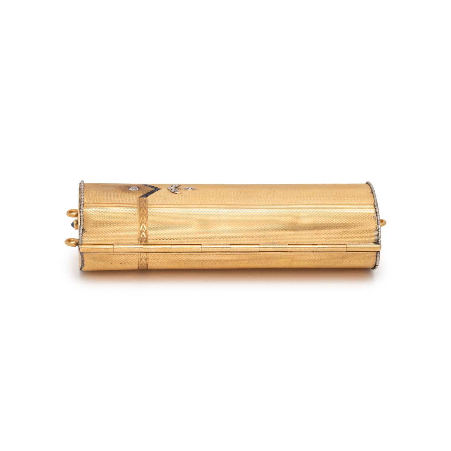 ANTIQUE, YELLOW GOLD, DIAMOND AND SAPPHIRE VANITY CASE