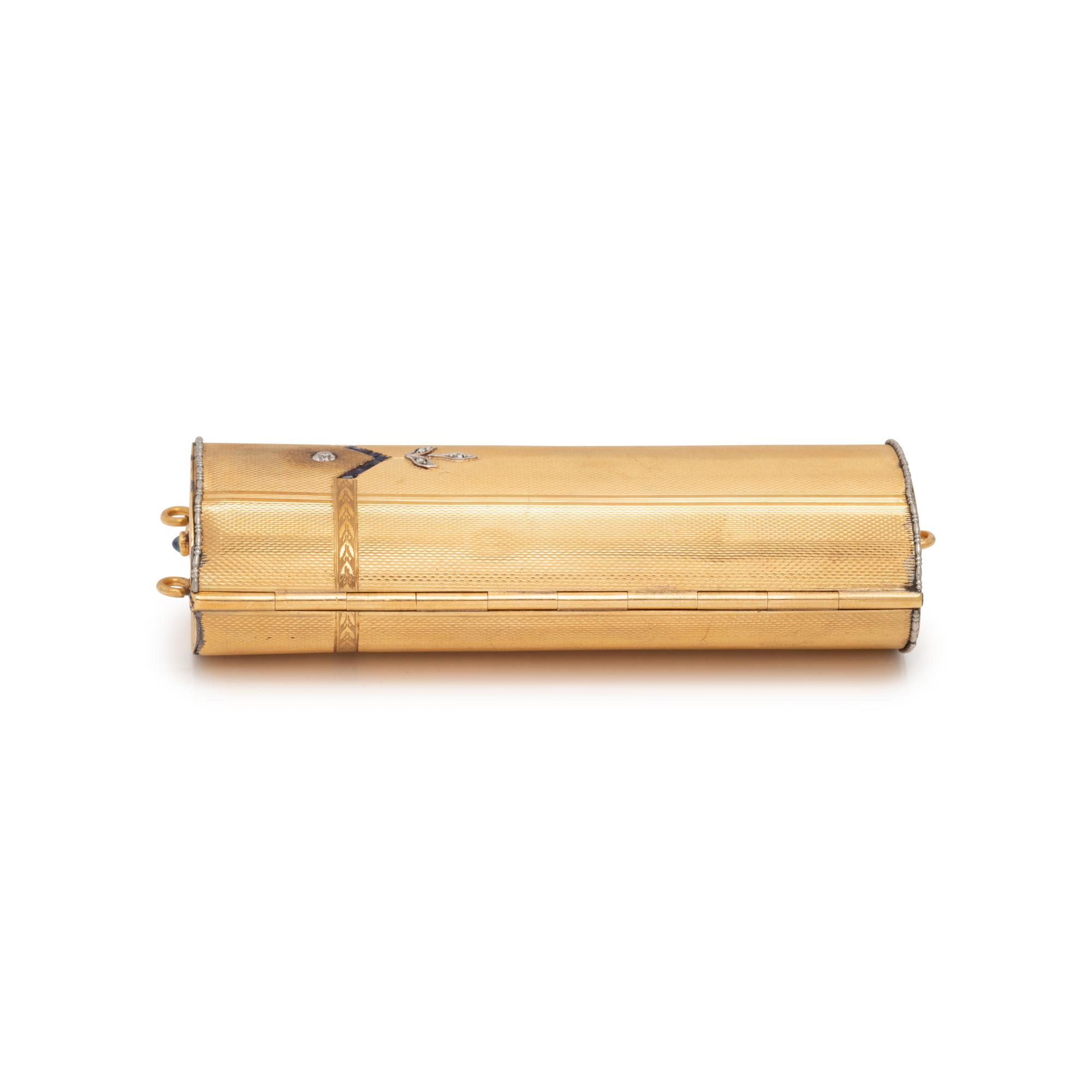 ANTIQUE, YELLOW GOLD, DIAMOND AND SAPPHIRE VANITY CASE