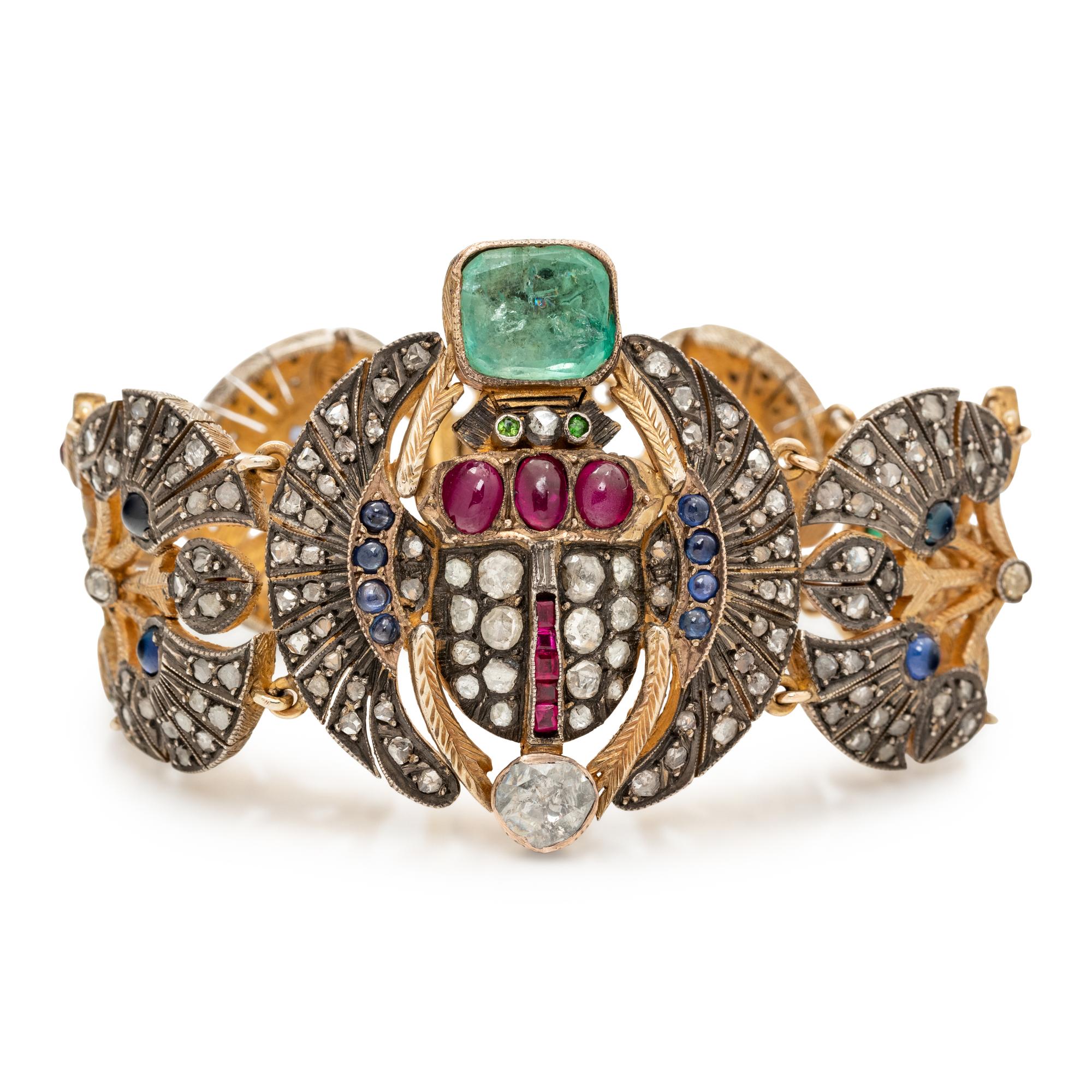 MULTIGEM AND DIAMOND EGYPTIAN MOTIF BRACELET