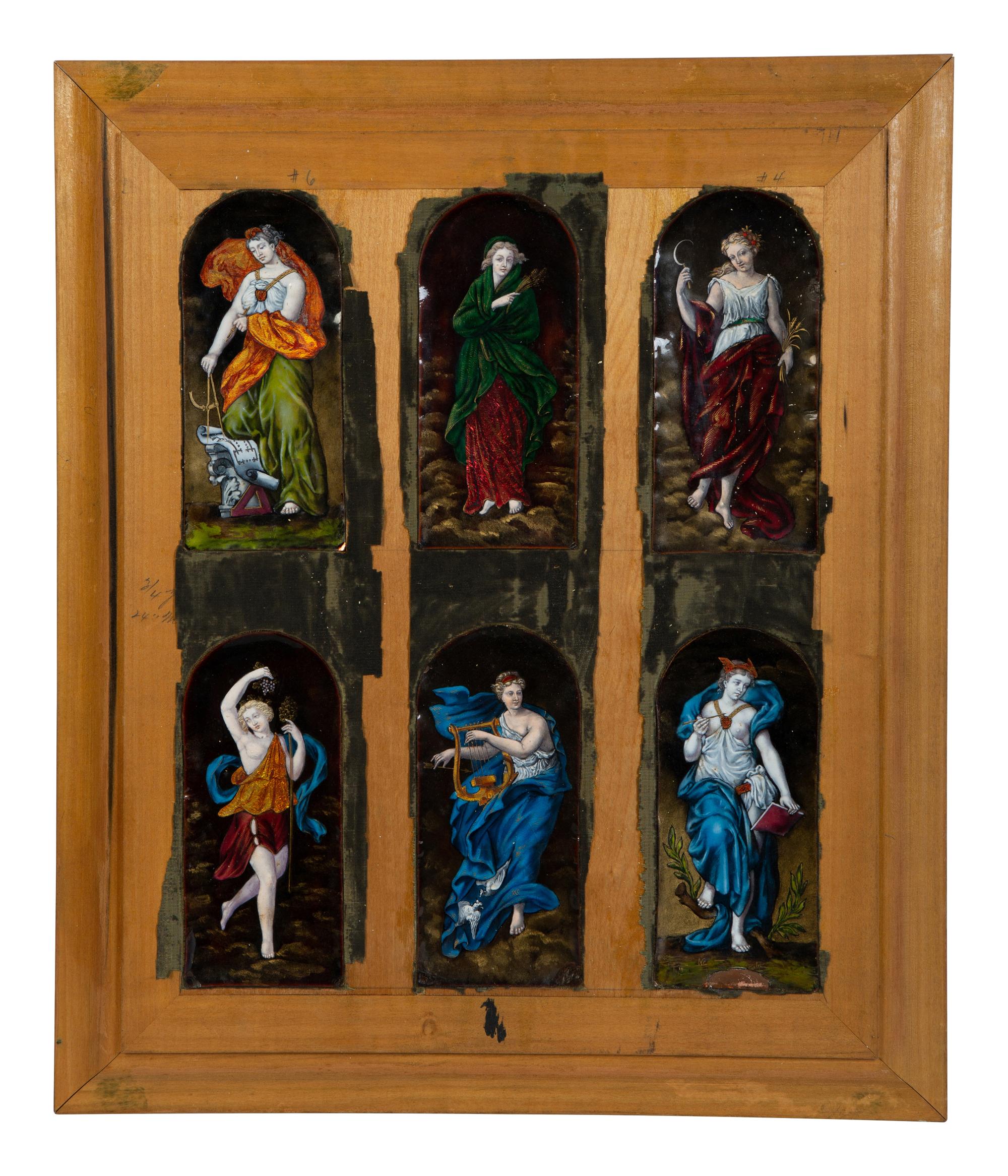 Six Mounted Limoges Enamel Panels Depicting Greek Deities — 19TH CENTURY