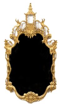 A Chinese Chippendale Style Giltwood Mirror Height 49 x width 25 inches. — 19TH CENTURY