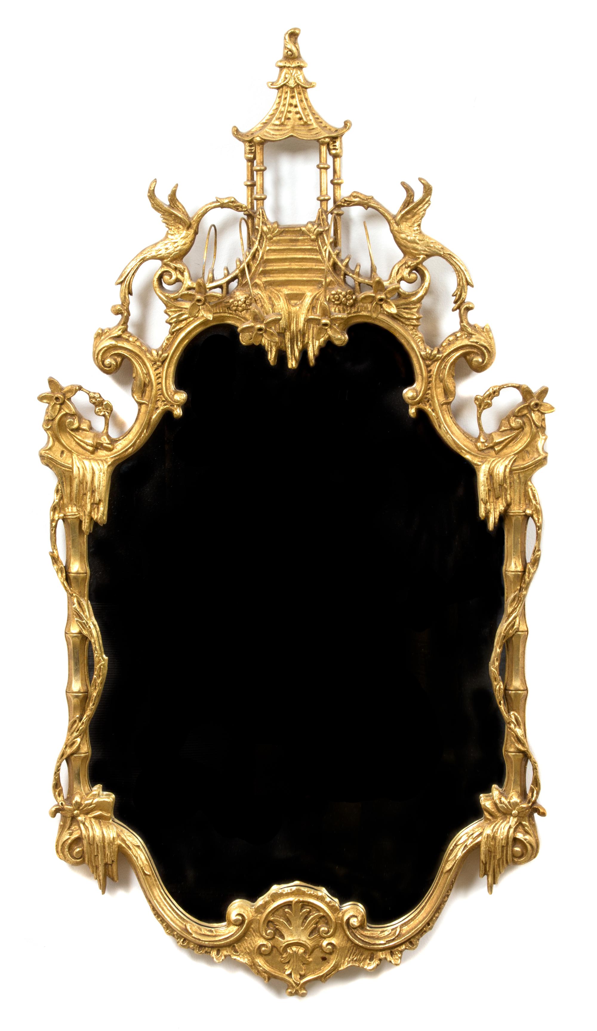 A Chinese Chippendale Style Giltwood Mirror Height 49 x width 25 inches. — 19TH CENTURY