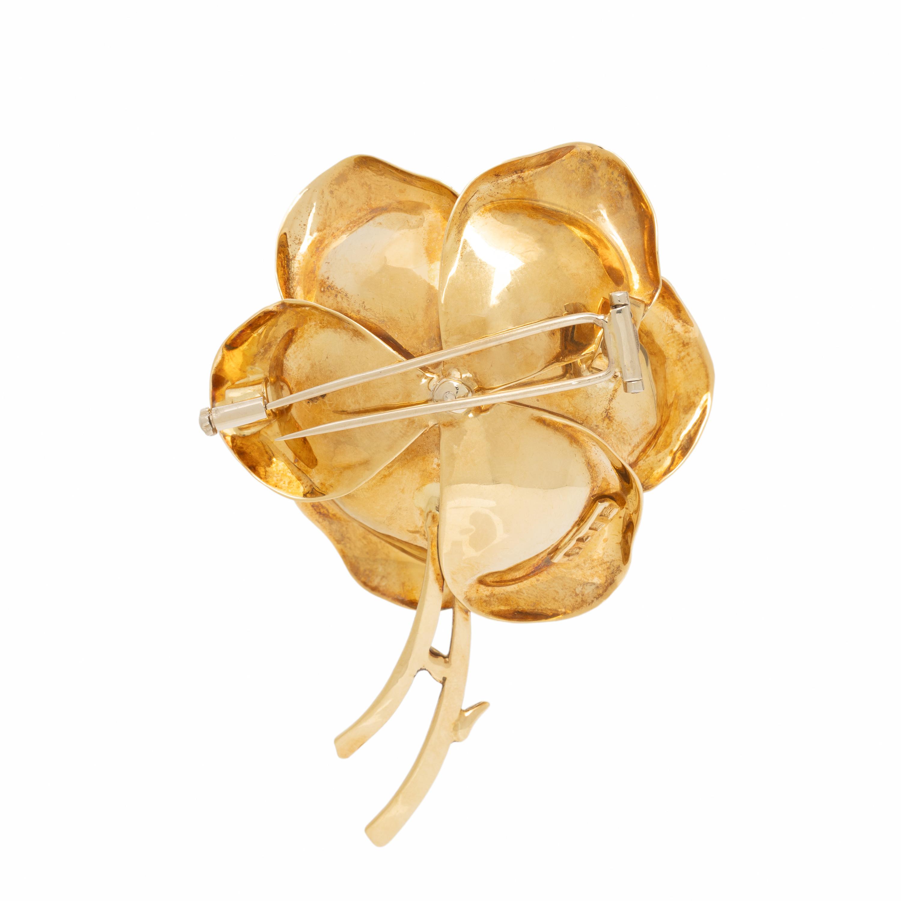Yellow Gold and Diamond Flower Brooch
