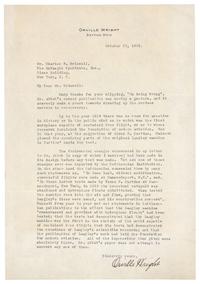 WRIGHT, Orville (1871-1948). Typed letter signed ("Orville Wright"), to Charles B. Driscoll, McNaught News Syndicate. Dayton, OH, 23 October 1928.