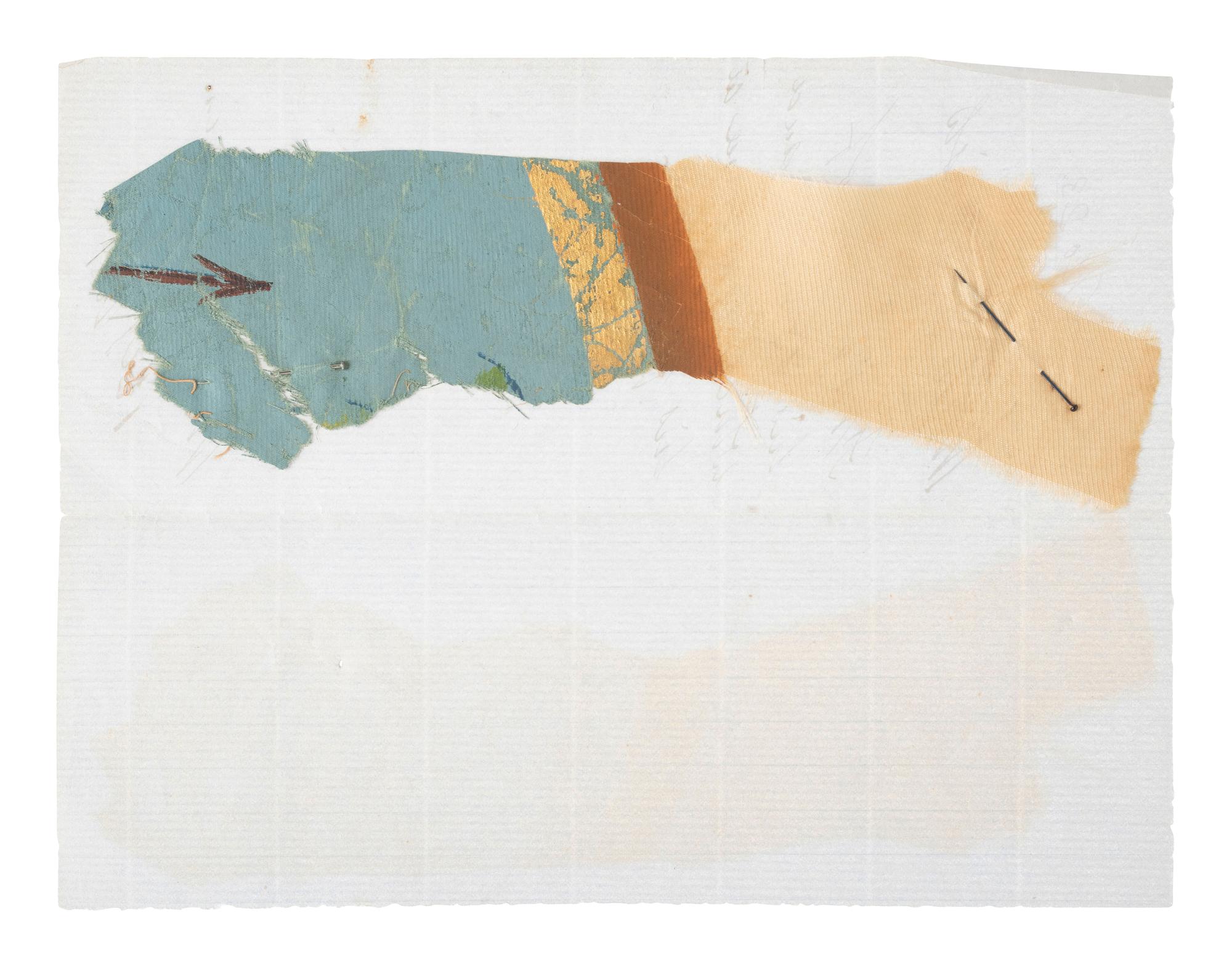 [COLONIAL]. STANDISH, Myles (ca. 1584-1656). Fragment of banner attributed to having been borne at Standish's funeral.