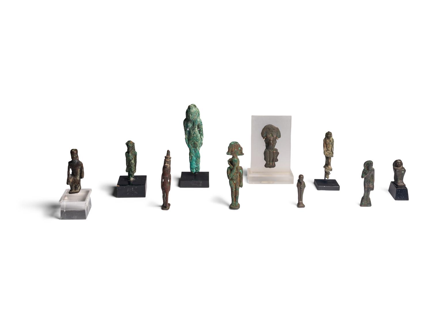 Nine Egyptian Bronze Figures