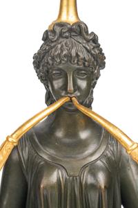 A Pair of Empire Gilt and Patinated Bronze Three-Light Candelabra