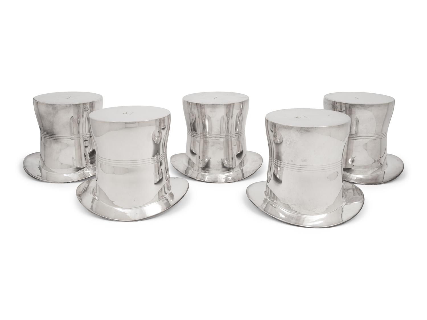 Five Ralph Lauren Silver-Plate 'Top Hat' Wine Coolers
