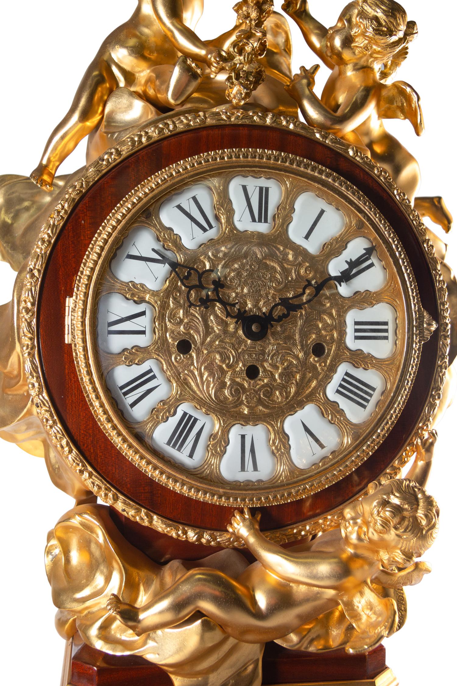 A Louis XV Style Gilt Bronze-Mounted Parquetry Tall Case Clock