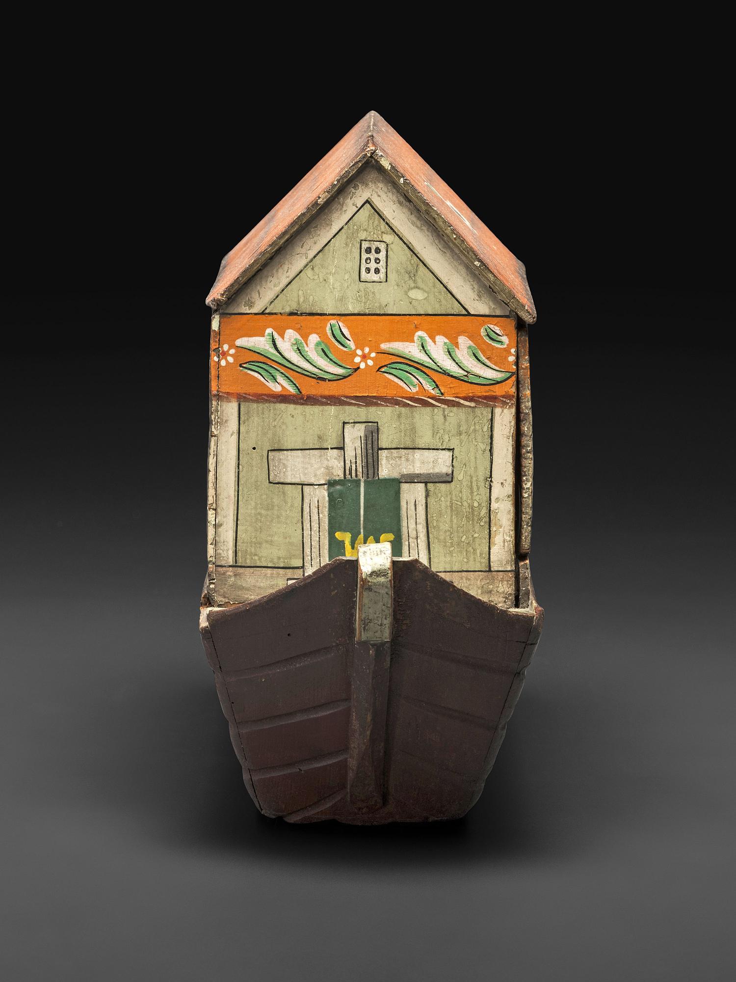 A German Painted Wood Noah's Ark with Slide-Front Cover