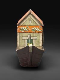 A German Painted Wood Noah's Ark with Slide-Front Cover